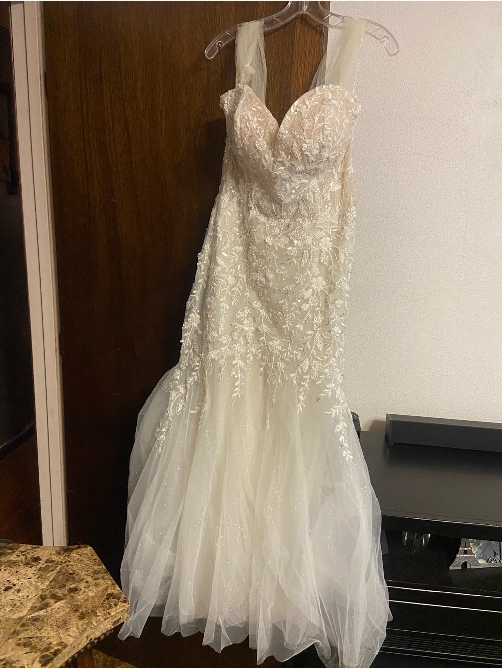 Ivory Embroidered Tulle Evening Dress
